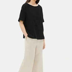 Eileen Fisher black, organic cotton gauze short sleeved top.  L